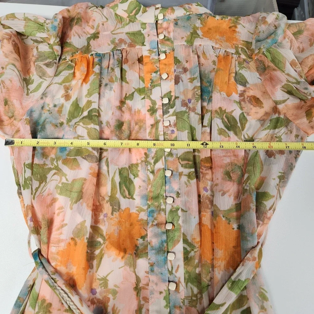 Taylor Printed Button Front Long Sleeve Floral Dress w Slip Womens Size 16 NWT